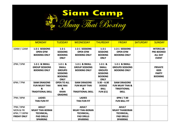 SIAM CLASS TIMES TABLE NEW